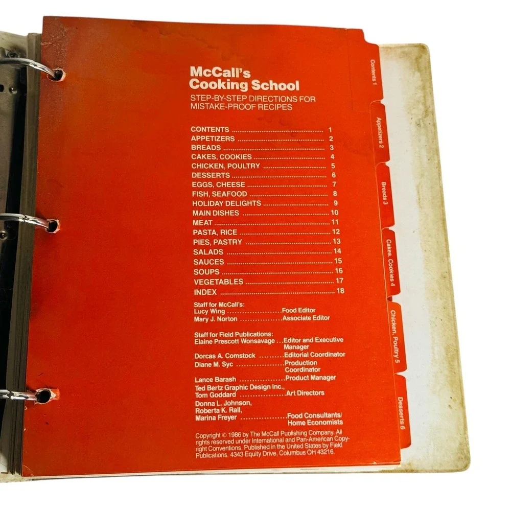 McCall's Cooking School Cookbook Recipes 3 Ring Binder 1986‎ Color Illustrations